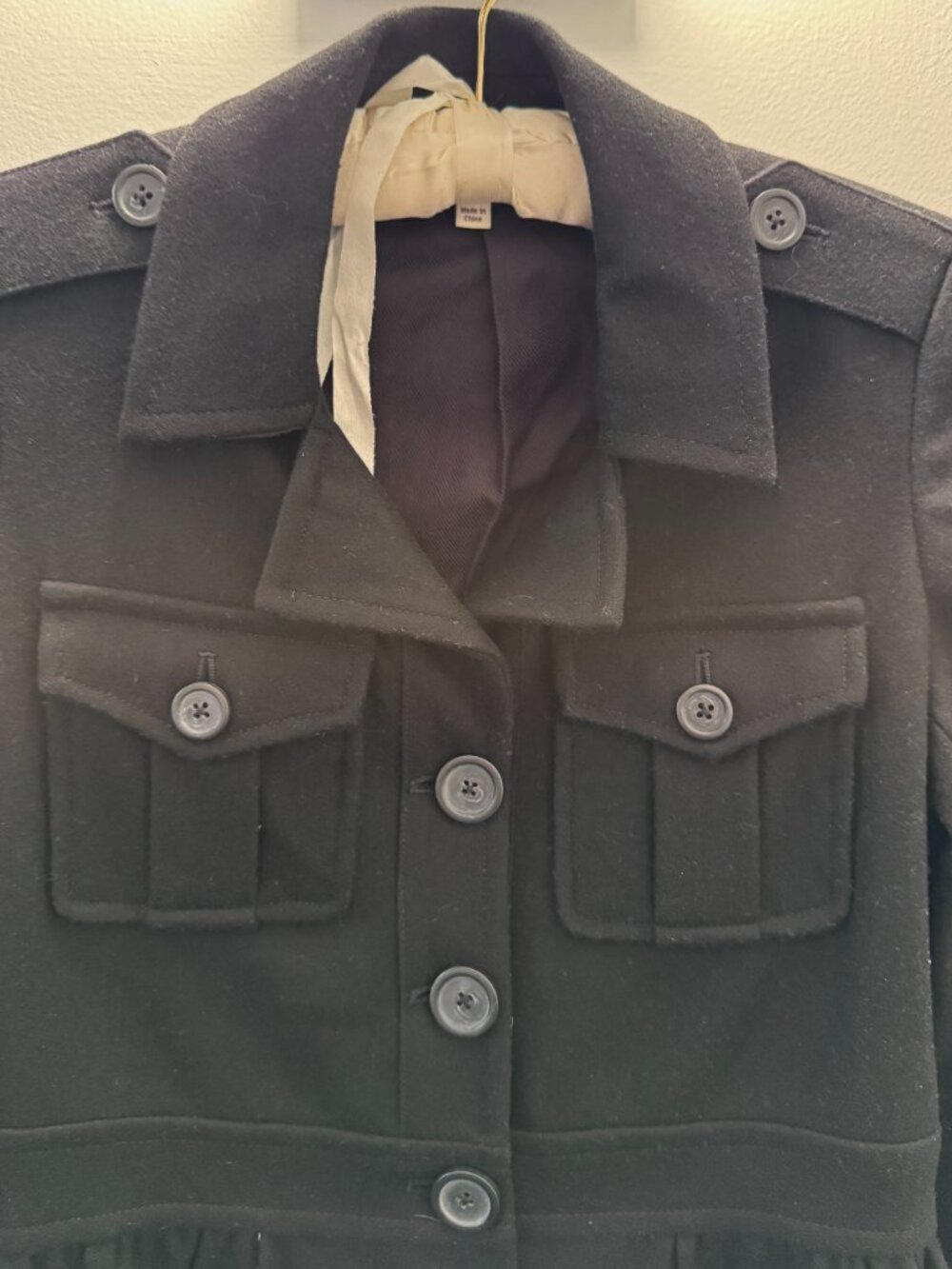 Joie Black Wool Coat, Fit Flare Military Button Front Jacket, Small, Like New - Picture 3 of 10